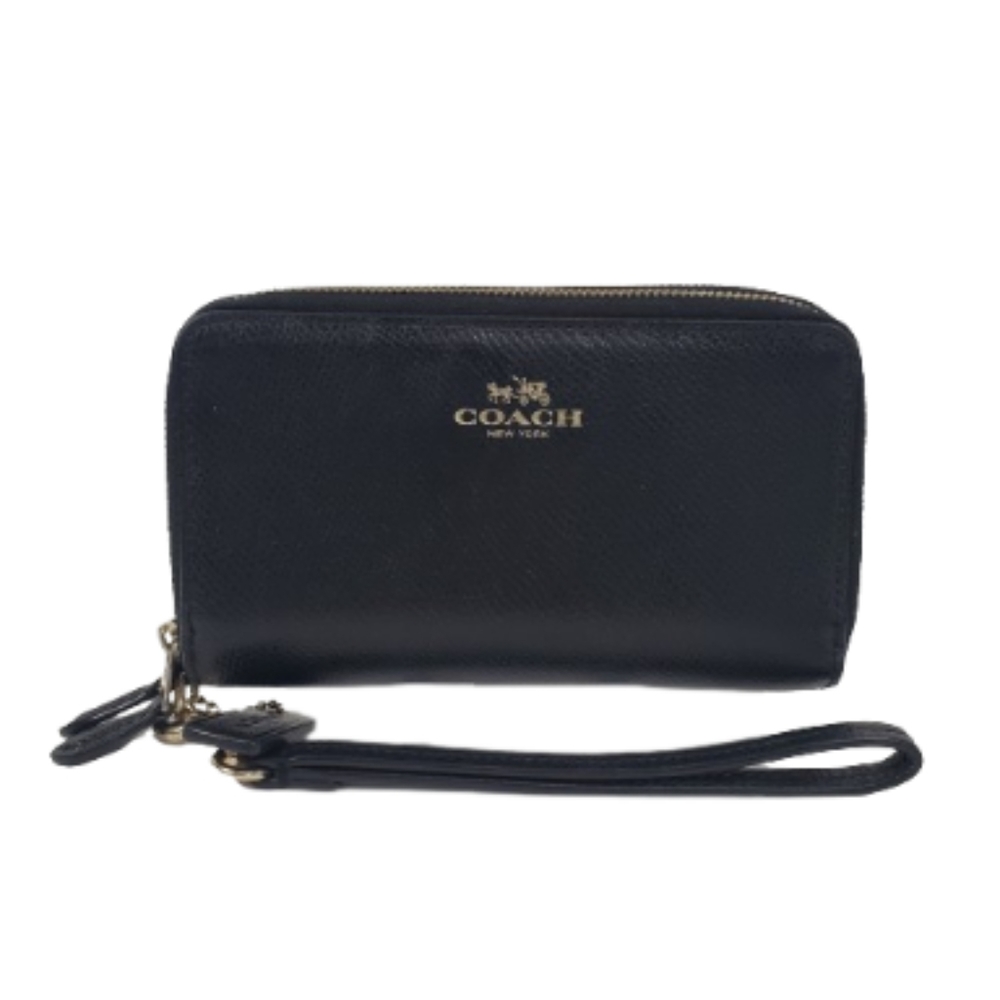 Coach Crossgrain Black Zipper Wristlet Wallet
